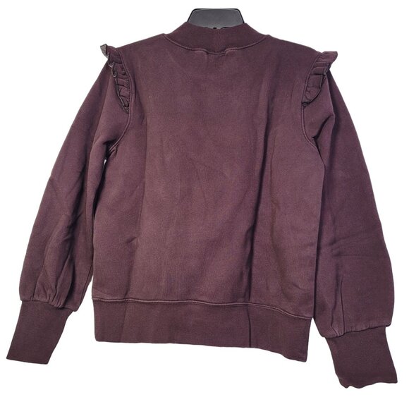 Goodthreads Women's Heritage Fleece Ruffle Shoulder Sweatshirt Dark Brown Medium - Picture 6 of 11